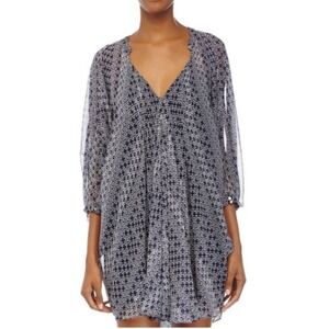 DVF Diane Von Furstenberg Dress Sz 4 Silk Fleurette Moroccan Ditsy Midnight Blue